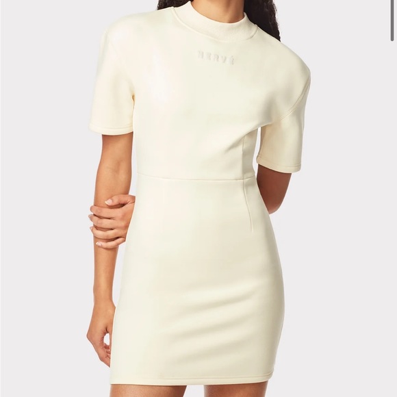 Herve by Herve leger bonded sweatshirt dress size xs cream short sleeve nwt new - Picture 4 of 4